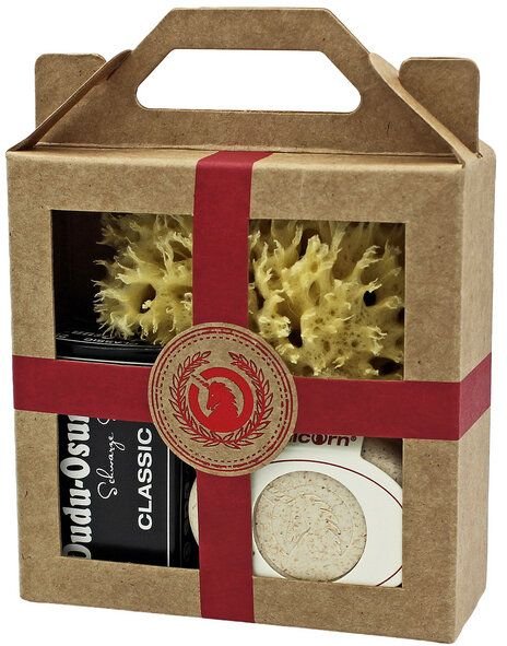 Spa Vivent Geschenkset :Seifendose aus Flüssigholz, Dudu Osun Seife, Naturschwamm