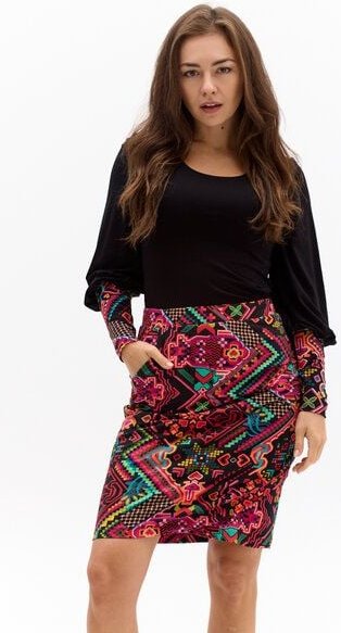 Rock Panama – Eng anliegender – In Knielänge – Wickelschnitt – Praktische Tasche – Farbenfroher einzigartiger Print von ...