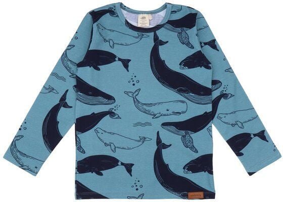 Baby Langarmshirt GOTS zertifiziert Bio-Baumwolle, Dunkelblau, Wal-Muster, Walkiddy