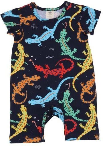 Thumbnail - Baby Strampler Bio-Baumwolle Dunkelblau - Walkiddy Colorful Salamanders, nachhaltiger Kurzarm mit tierischen Motiven für...