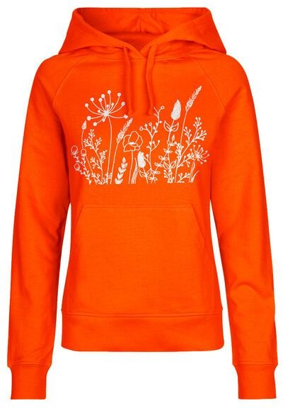 HANDGEDRUCKT "Wilde Wiese" Frauen HOODY aus reiner Biobaumwolle (kbA)