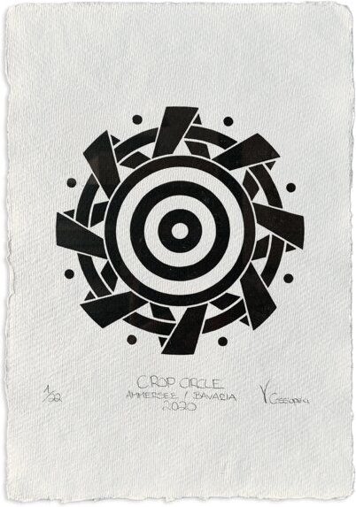 Veskor Cassiopeia AMMERSEE Kornkreis Linoldruck | 21 x 29,7 cm (A4) | Schwarz auf Naturweiß