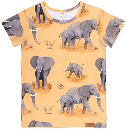 Baby T-Shirt GOTS zertifiziert Bio-Baumwolle Orange Elefanten-Print „Elephant Family“ weich – Walkiddy
