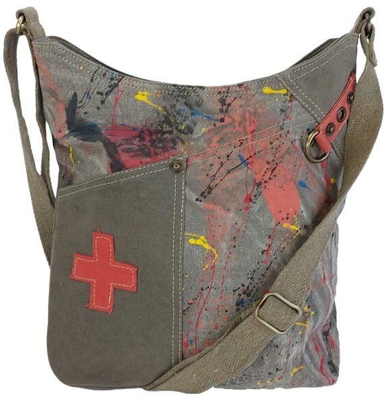 Sunsa Umhängetasche aus Canvas. Crossbody Hobo Tasche mit Abstrakt Design