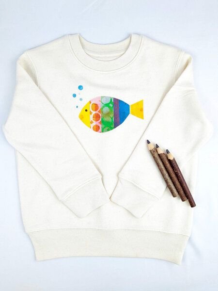 Meladi Kinder Sweater aus Biobaumwolle - Fisch auf Natural Raw