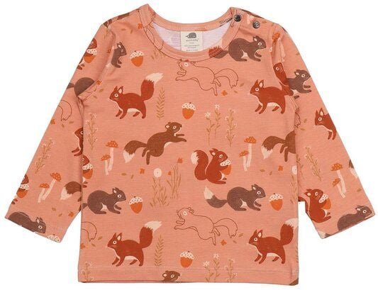 Kinder Langarmshirt GOTS-zertifiziert aus Bio-Baumwolle terrakotta mit Eichhörnchen-Muster – Walkiddy