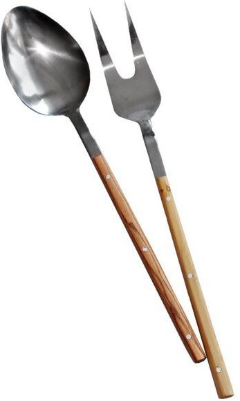 NATUREHOME Salatbesteck Edelstahl mit Olivenholzgriff Design Handarbeit 30 cm