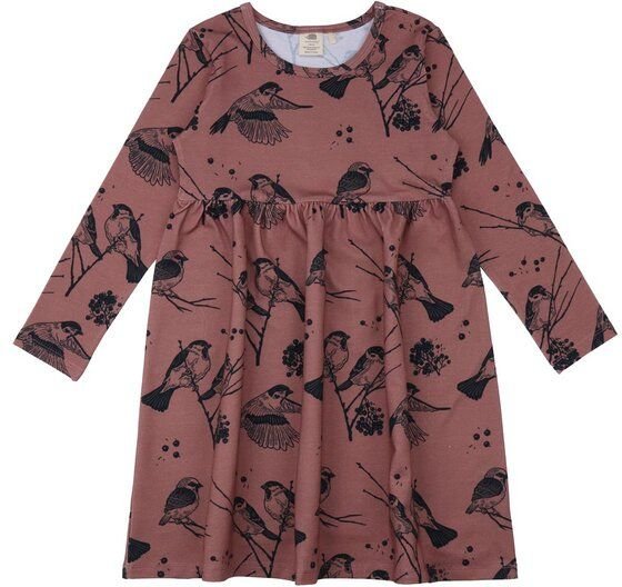 Baby Langarmkleid GOTS zertifiziert, Bio-Baumwolle, rosé, „Sparrow Friends“, Vogel-Muster, weich – Walkiddy