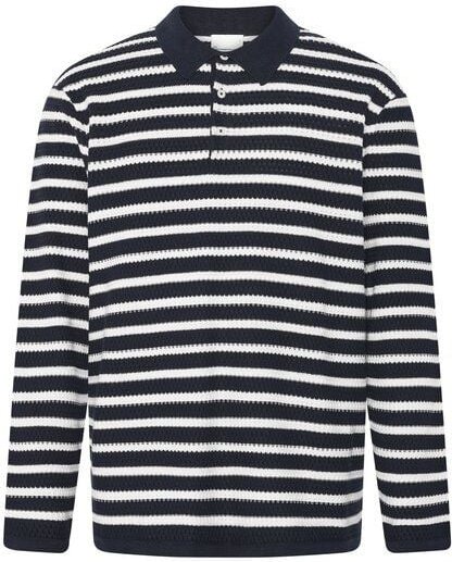 KnowledgeCotton Apparel Gestricktes Langarm-Poloshirt mit Streifen aus Bio-Baumwolle