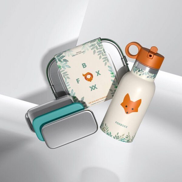 FOXBOXX Schulset,- FOX Special Lunchbox 800/1200ml Edelstahl, SnackBox, Flasche