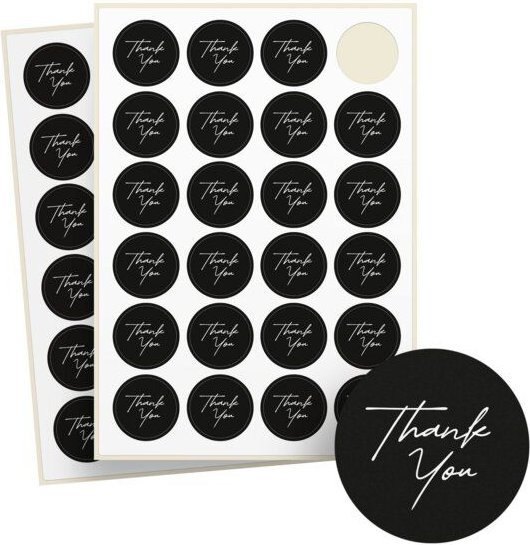 Fines Papeterie 24 Aufkleber THANK YOU * Danke Sticker * mit verschiedenen Motiven * rund * auf Bogen