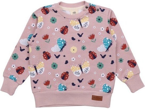 Kinder Sweatshirt GOTS zertifiziert Bio-Baumwolle mit Elasthan, Rosa, Marienkäfer- und Schmetterling-Muster, Walkiddy