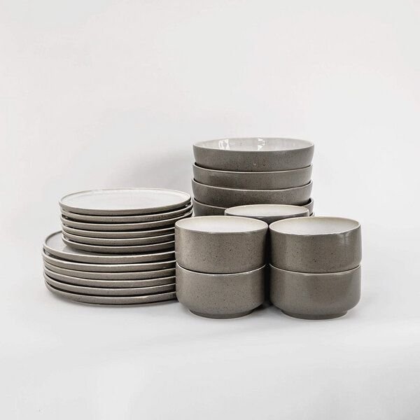 EDDA stoneware Mehrteiliges Geschirr Set Ddoria - Granit Grau aus Steingut (handgemacht)