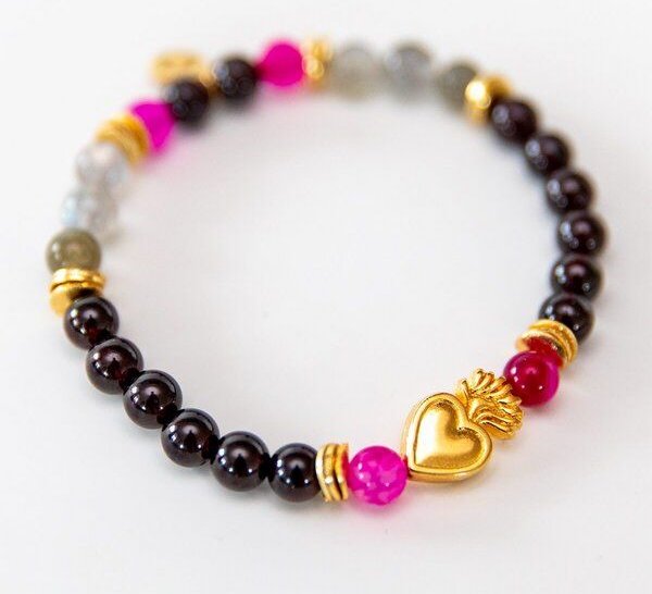 Divasya Armband "Golden Heart" mit Granat & Mondstein