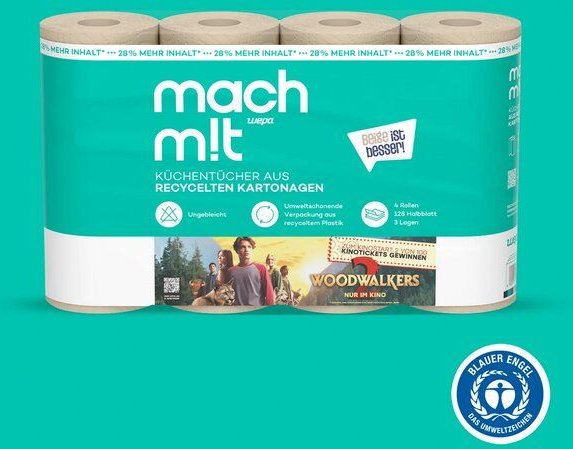 mach m!t WOODWALKERS 2 Edition - Küchenrolle - 128 Halbblatt pro Rolle - extra weich - PURE