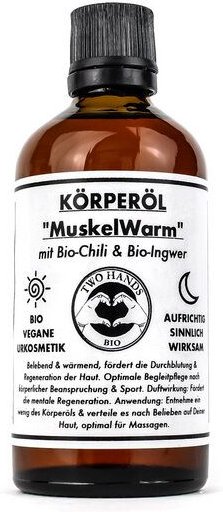 Two Hands BIO Körperöl „MuskelWarm“ mit Bio-Chili & Bio-Ingwer - Massageöl - Bio Vegan