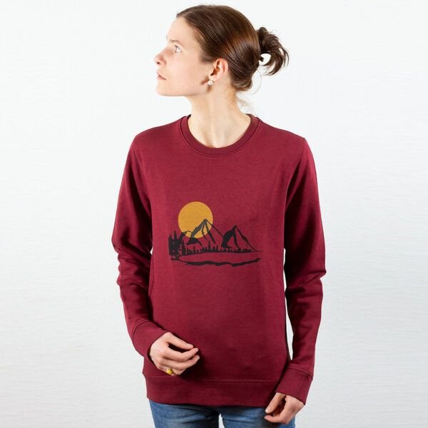 Spangeltangel Pullover, "Bergluft" burgund, Sweatshirt, Damen, bedruckt, Siebdruck, Outdoor