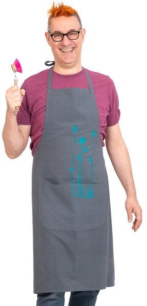 Hirschkind Handgewebte graue Fair-Trade & Bio-Kochschürze "Distel"