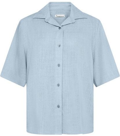 KnowledgeCotton Apparel Lockere Kurzarmbluse aus Ecovero und Bio-Leinen