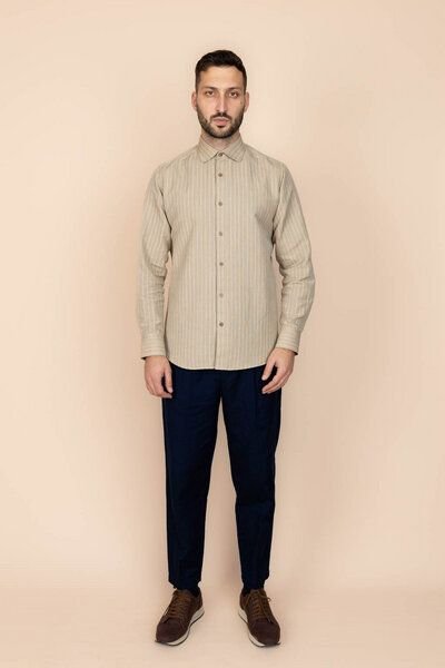 De IONESCU 100% Leinen Shirt Herren Langarm Hemd, Regular Fit, Vegan, Oxford-Kragen