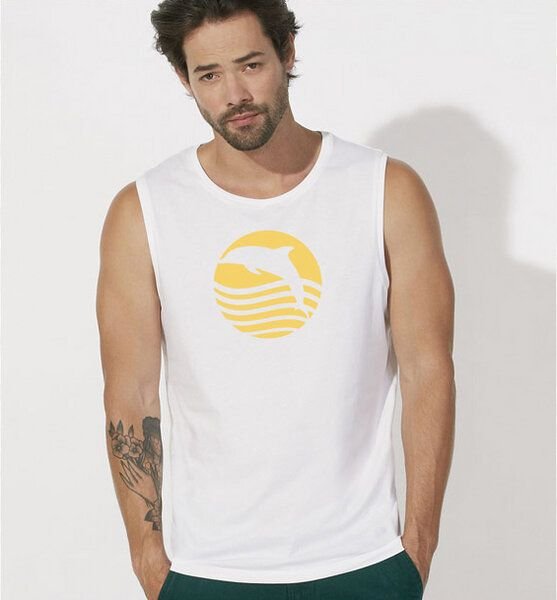 Picopoc Sonnenaufgang mit Delfin / Ärmelloses T-Shirt in weiß