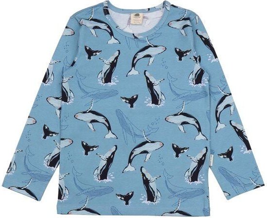 Kinder T-Shirt Bio-Baumwolle GOTS "Jumping Whales" blau – veganes, fair produziertes Walkiddy Kindershirt für empfindlic...