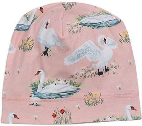 Baby Beanie GOTS zertifiziert Bio-Baumwolle, Rosa, Schwan-Muster, Walkiddy
