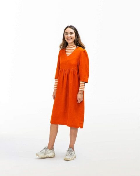 Matona Leinenkleid mit langen Ärmeln für Frauen / Elegant Midi Dress