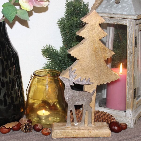 Mitienda Shop Tanne mit Hirsch, Weihnachtsdeko 34cm
