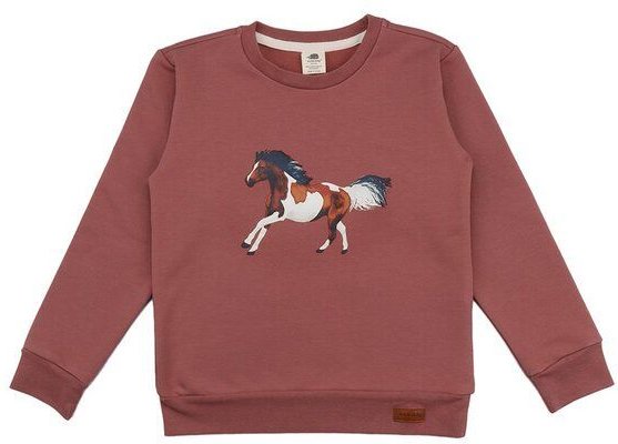 Baby Sweatshirt GOTS zertifiziert – 95% Bio-Baumwolle, Altrosa mit Pferde-Motiv, weich & bequem | Walkiddy