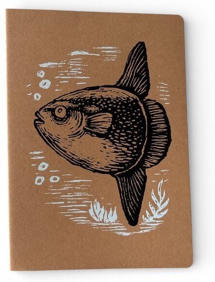 ilovemixtapes Notizbuch A5 | Mondfisch | Handbedruckt im Siebdruck | Kraftpapier | Gepunktet | 32 Seiten | FSC-zertifizi...