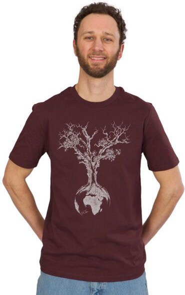 Life-Tree Organic Fairwear Shirt Men Weltenbaum | Red Brown / Natural Raw / India Ink Grey
