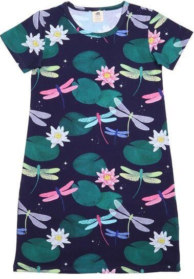 Kinder Nachthemd GOTS zertifiziert Bio-Baumwolle 95/5 Elasthan Dunkelblau Libellen-Print weich bequem – Walkiddy