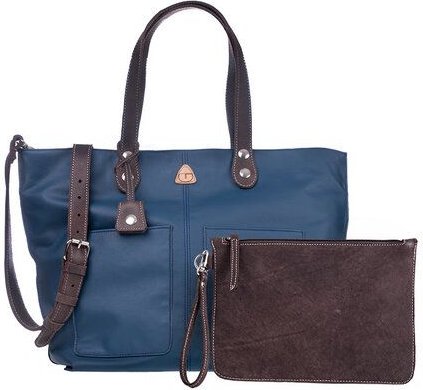Ritagli di G Damen Große Einkaufstasche LORY Leder 100% Made In Italy - Blau