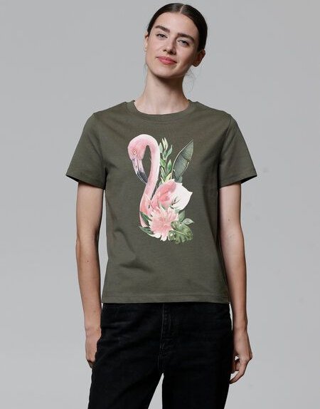 watapparel T-Shirt Frauen Flamingo mit Blumen