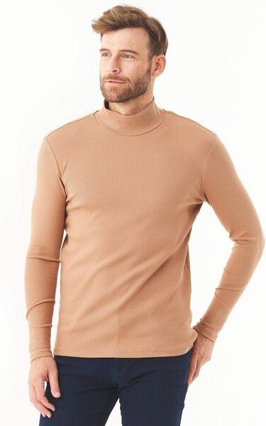 ORGANICATION Geripptes Langarmshirt aus Bio-Baumwolle mit Rollkragen