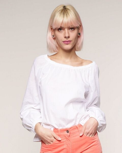 Alma & Lovis Transparente Carmenbluse aus Bio-Baumwoll-Batist | Carmenbluse