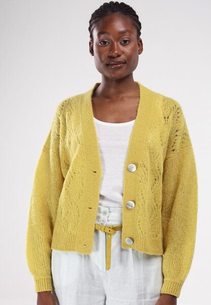 Alma & Lovis Sommer-Strickjacke aus Alpaka mit Ajourmuster | Ajour Grandpa