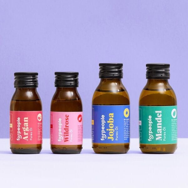 forpeople 4er Set Pure Pflegeöle in Bioqualität - Jojoba, Argan, Wildrosenkern und Mandel