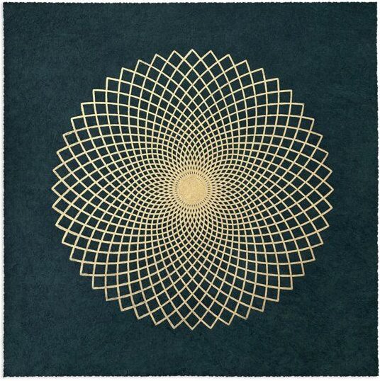 Thumbnail - Veskor Cassiopeia LOTUS DER LIEBE Heilige Geometrie Linoldruck | 40 x 40 cm | Lichtgold auf Smaragdgrün