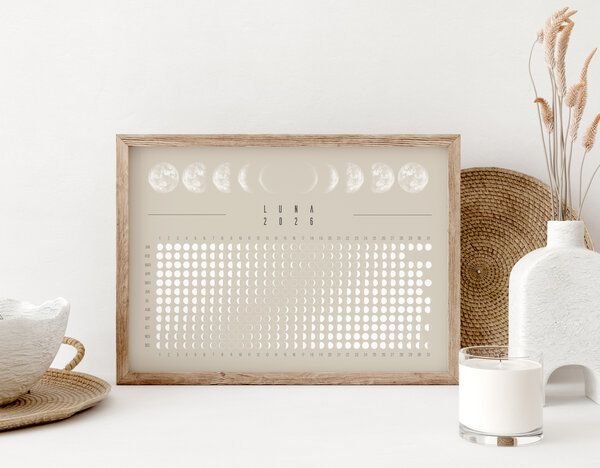 Mondkalender 2026 - Poster quer A3, A4 - schwarz, beige // ShellyCreates