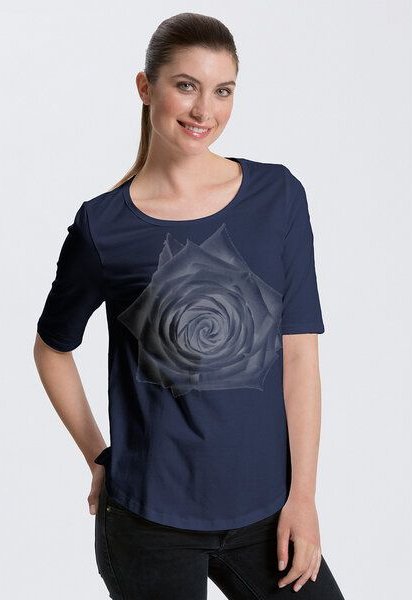 Peaces.bio - handbedruckte Biomode Bio-Halbarm Shirt Rose Damen