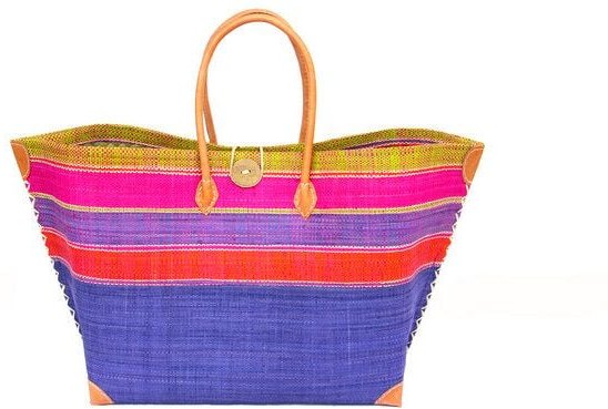 frosch und rabe Strandtasche MERY GROSS Streifen / Uni mit Leder Griffen (Maße: 62/45 x 36 x 23 cm)