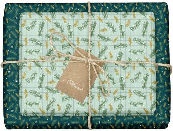 dabelino Geschenkpapier Set: Weihnachten "Tannenzweige / kariert"