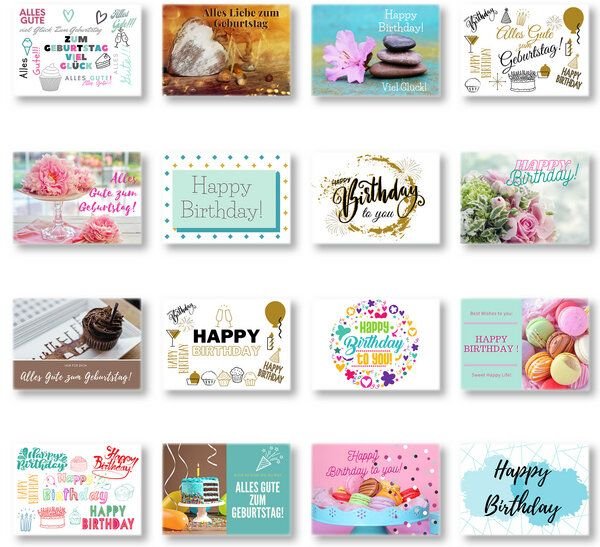 Thumbnail - Domelo 16er Set Geburtstagskarten mit Umschlag Glückwunschkarten Postkarte als Grußkarten