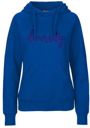 HANDGEDRUCKT "diversity" Frauen Hoody aus reiner Biobaumwolle (kbA)