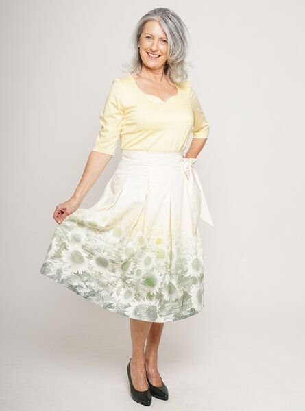 Peaces.bio - handbedruckte Biomode Kellerfalten-Wickelrock Sonnenblumen