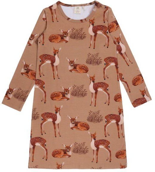 Kinder Nachthemd – Braun mit Rehmotiven, Langarm, weich & bequem | von Walkiddy