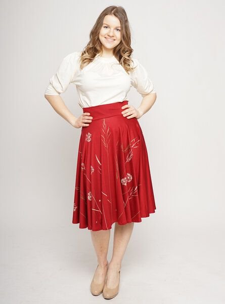 Peaces.bio - handbedruckte Biomode Tellerrock Gräserzauber in Rot