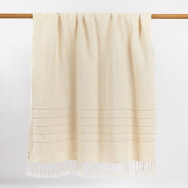 By Native Wolldecke Baray aus 100% Bio-Baumwolle, natur, handgewebt